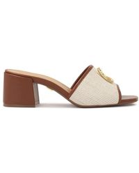 Kazar - Leren Teenslippers Met Canvas Band - Lyst