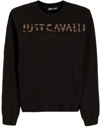 Just Cavalli - Hoodies & Sweatvesten ,Zwart ,Katoen Zwart Crew Neck Sweatshirt Met Studded Logo - Lyst