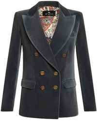 Etro - Jassen ,Zwart ,Katoen Double-Breasted Velvet Katoenen Jas - Lyst