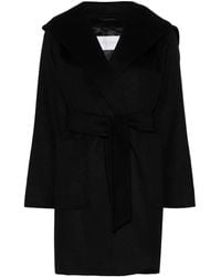 Max Mara - Schwarzer Gebürsteter Mantel Mit Kapuze - Lyst