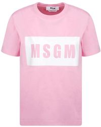 MSGM - Tops ,Roze ,Katoen Roze Logo Print T-Shirt - Lyst