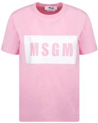 MSGM - Tops ,Roze ,Katoen Roze Logo Print T-Shirt - Lyst
