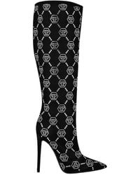 Philipp Plein - Satin Stiefel High Heels Mid Strass Monogram - Lyst