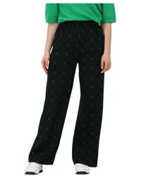 Gestuz - Broeken ,Zwart ,Polyester Wijde Pijpen Zwarte Broek Hannie - Lyst