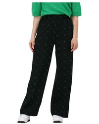 Gestuz - Broeken ,Zwart ,Polyester Wijde Pijpen Zwarte Broek Hannie - Lyst