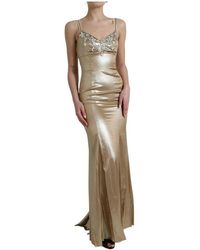 Dolce & Gabbana - Metallic Gold Crystal Embellished Gown Dress - Lyst