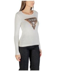 Guess - Tops ,Katoen Bedrukt T-Shirt Met Lange Mouwen En Ronde Hals - Lyst
