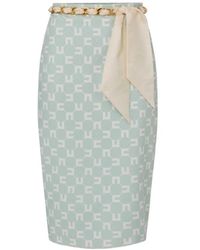 Elisabetta Franchi - Falda midi de crepé elástico con estampado de logotipo y cinturón de bufanda - Lyst