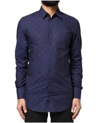 Dolce & Gabbana - Overhemden ,Blauw ,Katoen Blauw Geruit Formeel Overhemd - Lyst