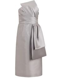 Alberta Ferretti - Kleedjes ,Grijs ,Polyester Jurk Zonder Mouwen Met Strik - Lyst