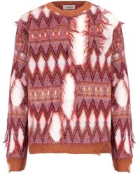 Laneus - Truien & Vesten ,Rood ,Wol Rode Geometrische Crew Neck Trui - Lyst