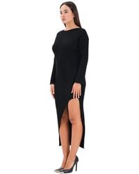 Akep - Schwarzes Geripptes Midi-Kleid Mit Seitenschlitz - Lyst
