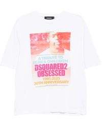 DSquared² - Tops ,Wit ,Katoen Wit Grafisch Print Crew Neck T-Shirt - Lyst