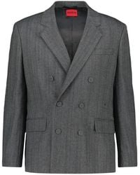 HUGO - Karlo Visgraat Double Breasted Blazer - Lyst