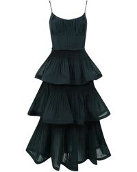 Zimmermann - Kleedjes ,Groen ,Katoen Geplooide Midi-Jurk Met Gelaagde Rok - Lyst