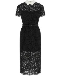 Self-Portrait - Kleedjes ,Zwart ,Polyester Jurk Met Kanten Kraag En Midi-Lengte - Lyst