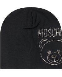 Moschino - Cappello nero in lana con logo in strass - Lyst