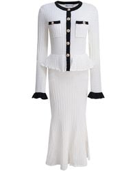 Self-Portrait - Weiße Pointelle Strick Midi Kleid - Lyst