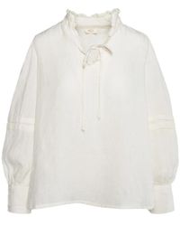 Hèst - Weiße Leinenbluse Mit Elegantem V-Ausschnitt - Lyst