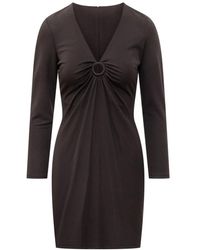 Michael Kors - Kleedjes ,Zwart ,Zwarte V-Hals Lange Mouw Jurk - Lyst