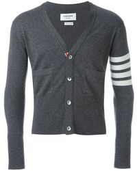 Thom Browne - Truien & Vesten ,Grijs ,Kasjmier 4-Bar Cashmere Cardigan - Lyst