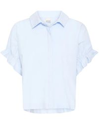 Ichi - Blaue Kaschmir Feminine Bluse Mit Puffärmeln - Lyst
