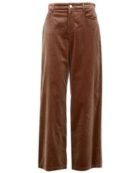 Max Mara - Broeken ,Bruin ,Katoen Flared Velvet Broeken - Lyst