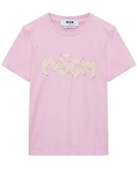 MSGM - Tops ,Roze ,Katoen T-Shirt - Lyst