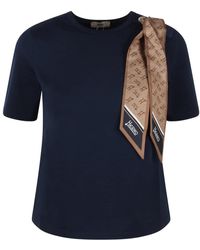 Herno - T-shirt in cotone elasticizzato con sciarpa di seta - Lyst