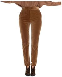 Max Mara - Broeken ,Bruin ,Katoen Slim-Fit Velvet Sigarettenbroek - Lyst