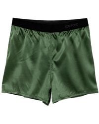 Tom Ford - Korte Broeken ,Groen ,Satijn Stretch Silk Satin Pj Shorts - Lyst