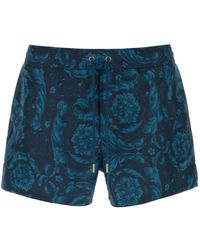 Versace - Badmode ,Blauw ,Polyester Floral-Motif Zwemshorts Met Trekkoord - Lyst