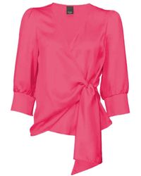 Pinko - Bluse mit v-ausschnitt und elastischen ärmeln o - Lyst