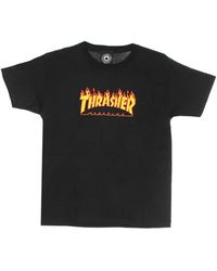 Thrasher - Tops ,Zwart ,Katoen Flame Tee Kinder T-Shirt Zwart/Geel - Lyst