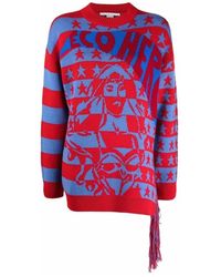 Stella McCartney - Truien & Vesten ,Rood ,Wol Gestreept Wollen Trui Met Ronde Hals - Lyst