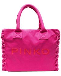 Pinko - Canvas strand einkaufstasche fuchsia o - Lyst