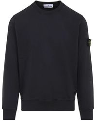 Stone Island - Hoodies & Sweatvesten ,Zwart ,Katoen Zwarte Trui Met Geribbelde Details - Lyst