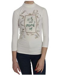 Exte - Blusa stampata bianca elegante con collo alto - Lyst