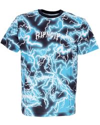 RIPNDIP - Tops ,Veelkleurig ,Katoen Geborduurde Bliksem Tee Zwart/Blauw - Lyst