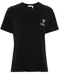 Chloé - T-shirt mit logo-stickerei - Lyst