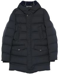 KIRED - Jassen ,Blauw ,Leer Gewatteerde Jas Met Capuchon - Lyst