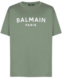 Balmain - Tops ,Groen ,Katoen T-Shirt Met Parijs Print - Lyst