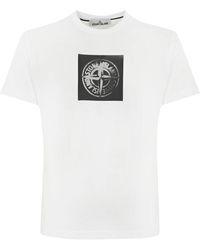 Stone Island - T-shirt con stampa logo in cotone - Lyst