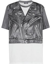 Balmain - Tops ,Zwart ,Katoen T-Shirt Met Biker Jacket Print - Lyst
