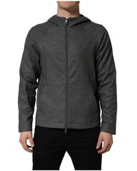 Dolce & Gabbana - Hoodies & Sweatvesten ,Grijs ,Katoen Hooded Full Zip Bomber Jacket - Lyst