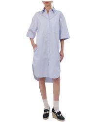 A.P.C. - Kleedjes ,Blauw ,Katoen Short-Sleeve Satin Poplin Dress - Lyst