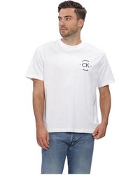 Calvin Klein - Tops ,Wit ,Katoen T-Shirt Met Geborduurd Logo - Lyst