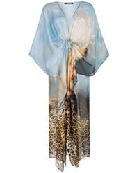Roberto Cavalli - Kaftan in seta con stampa pittorica scollo a v - Lyst