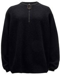 JW Anderson - Truien & Vesten ,Zwart ,Wol Zwarte Merino Wol Trui Met Ronde Hals - Lyst