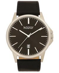 Kazar - Accessoires ,Zwart ,Tijdloos Horloge Met Een Zwart Leren Band - Lyst